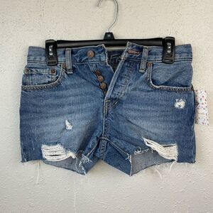 NWT We The Free Distressed Denim Button Fly Shorts Size 24